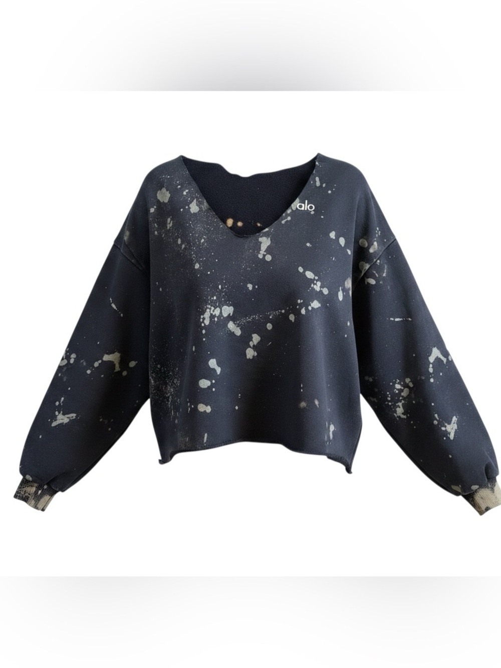 ALO Women’s Yoga Black Pullover with Light Paint Splatter Custom Cut | Size L